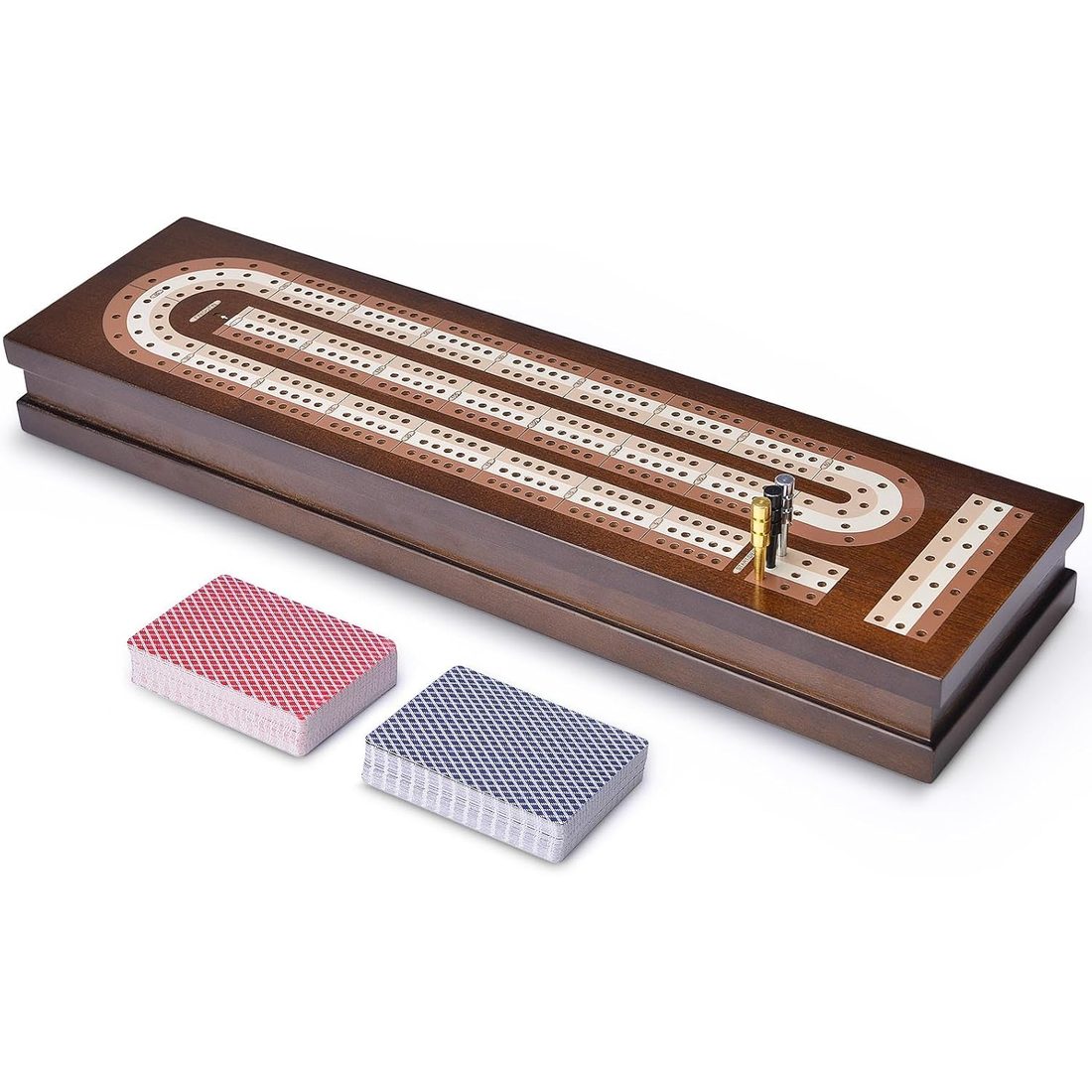 AMEROUS 3-Track Folding Cribbage Set, Metal Pegs & 2 Decks, view 6