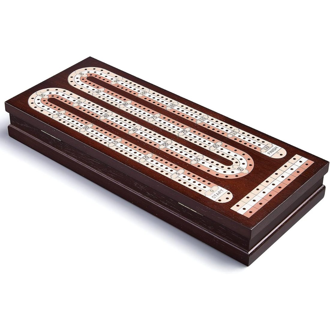 AMEROUS 3-Track Wooden Cribbage Board, 9 Metal Pegs, 2 Decks, view 2