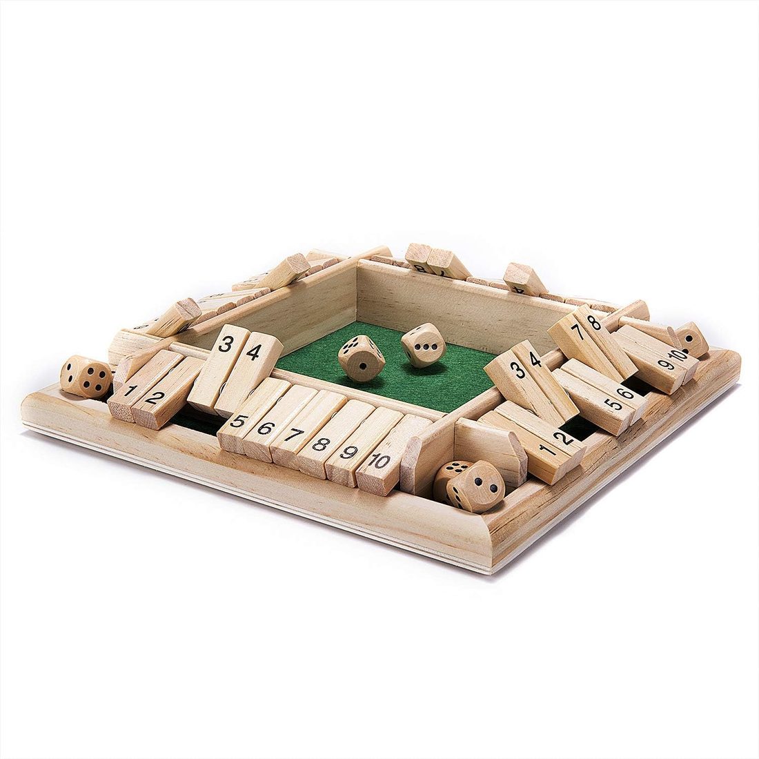 AMEROUS 4-Sided Wooden Shut the Box, 1-4 Players, 10 Dice, view 2