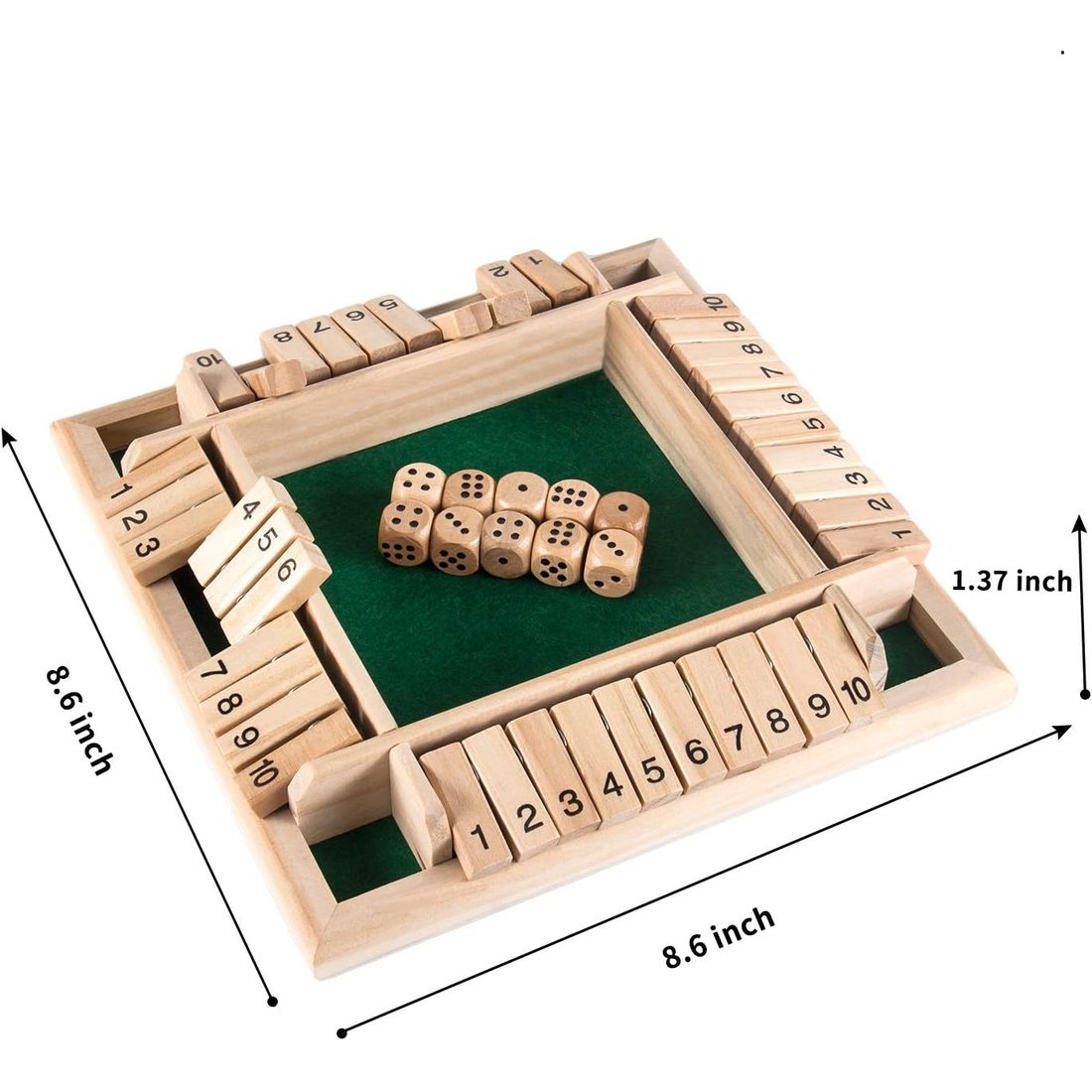 AMEROUS 4-Sided Wooden Shut the Box, 1-4 Players, 10 Dice, view 4