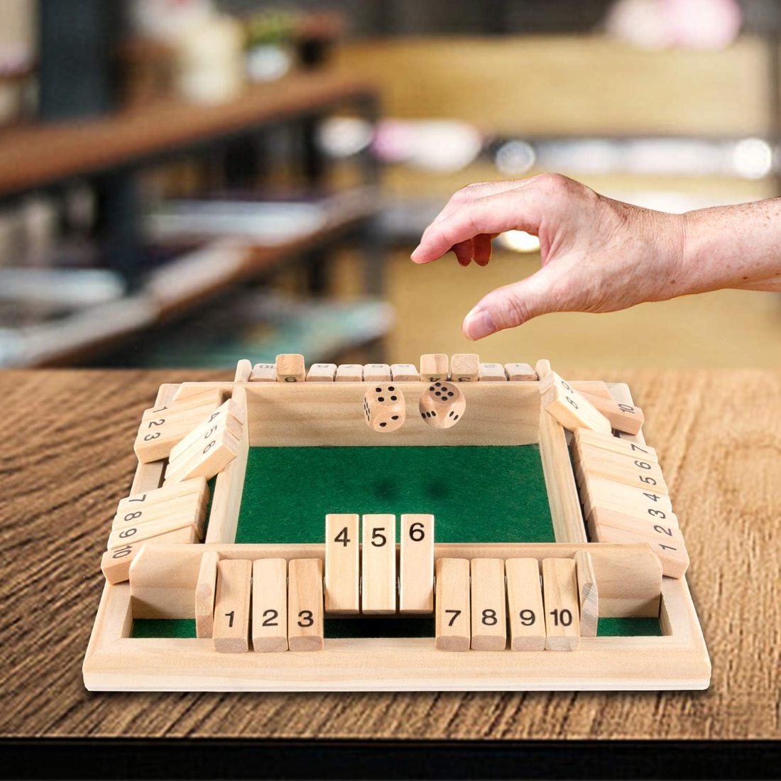 AMEROUS 4-Sided Wooden Shut the Box, 1-4 Players, 10 Dice, view 6