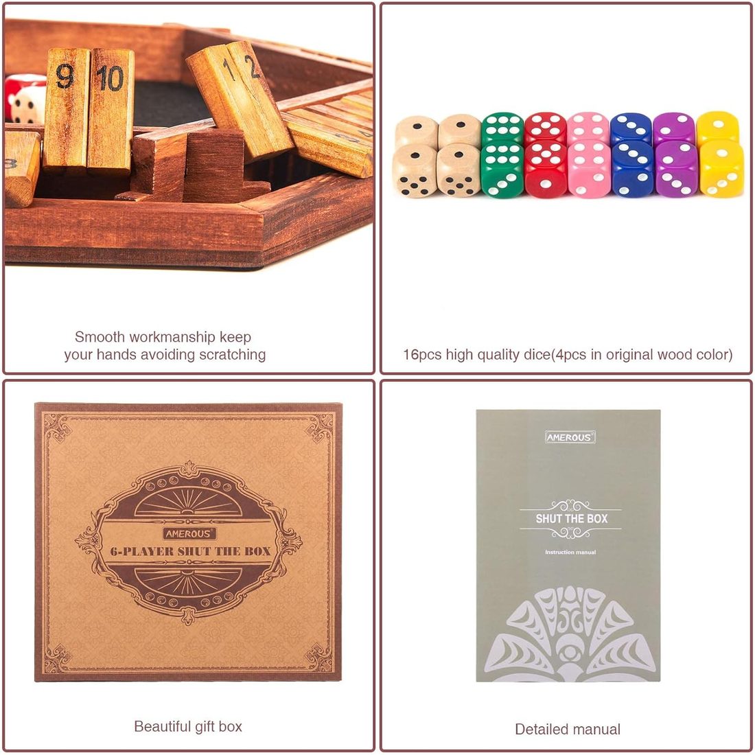 AMEROUS 6-Player Shut the Box, 16 Dice, Numbers 1-10, view 5