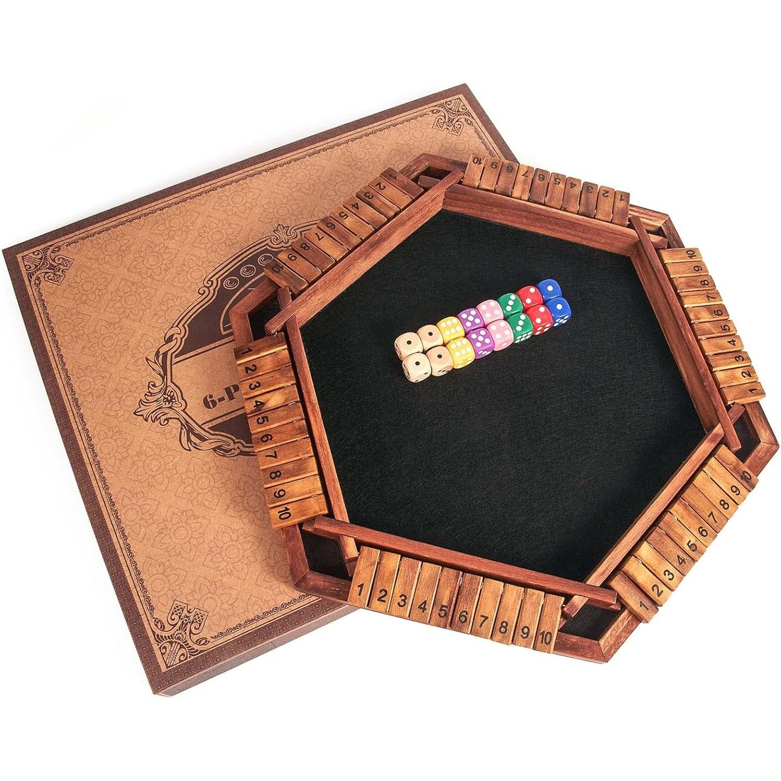 AMEROUS 6-Player Shut the Box, 16 Dice, Numbers 1-10, view 6