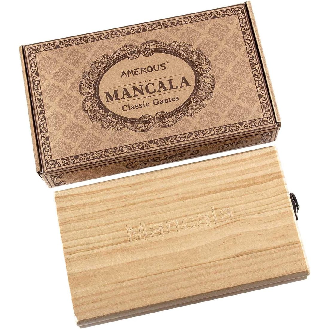 AMEROUS Folding Wooden Mancala Set with Glass Stones, view 6
