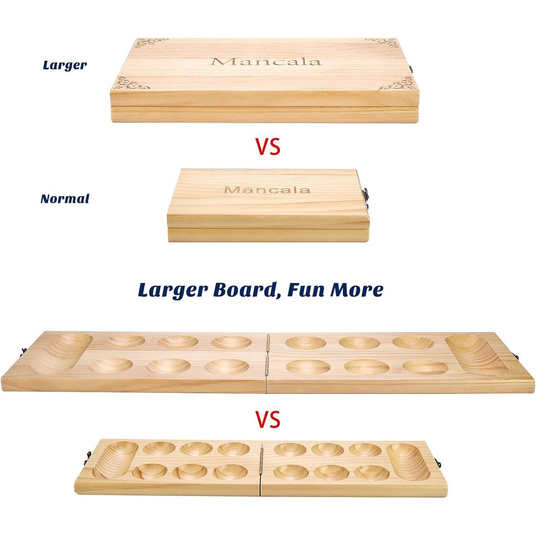 AMEROUS Large Folding Wooden Mancala Set, 72+8 Glass Stones, view 4