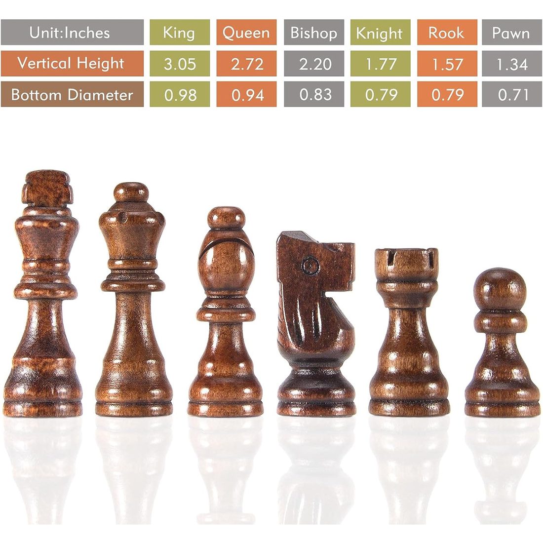 AMEROUS Wooden Staunton Chess Pieces, 3.05" King, 32 Pieces, view 5