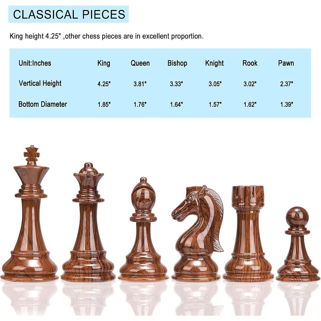 AMEROUS Weighted High Polymer Chess Pieces, 4.25" King, view 5
