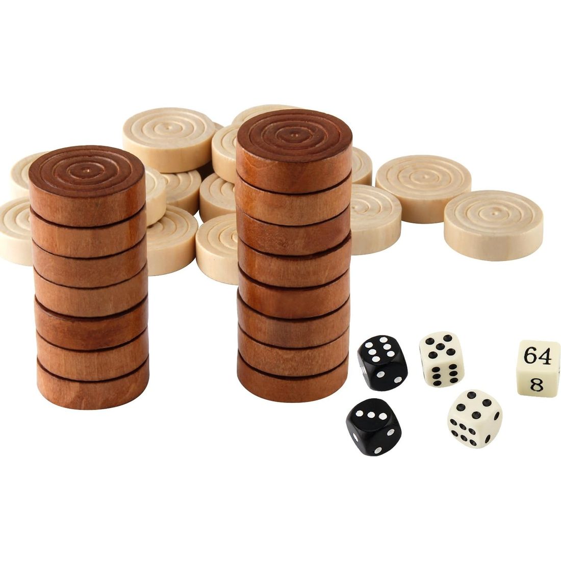AMEROUS Wooden Checkers & Backgammon Pieces, 1.3", Set of 30, view 2