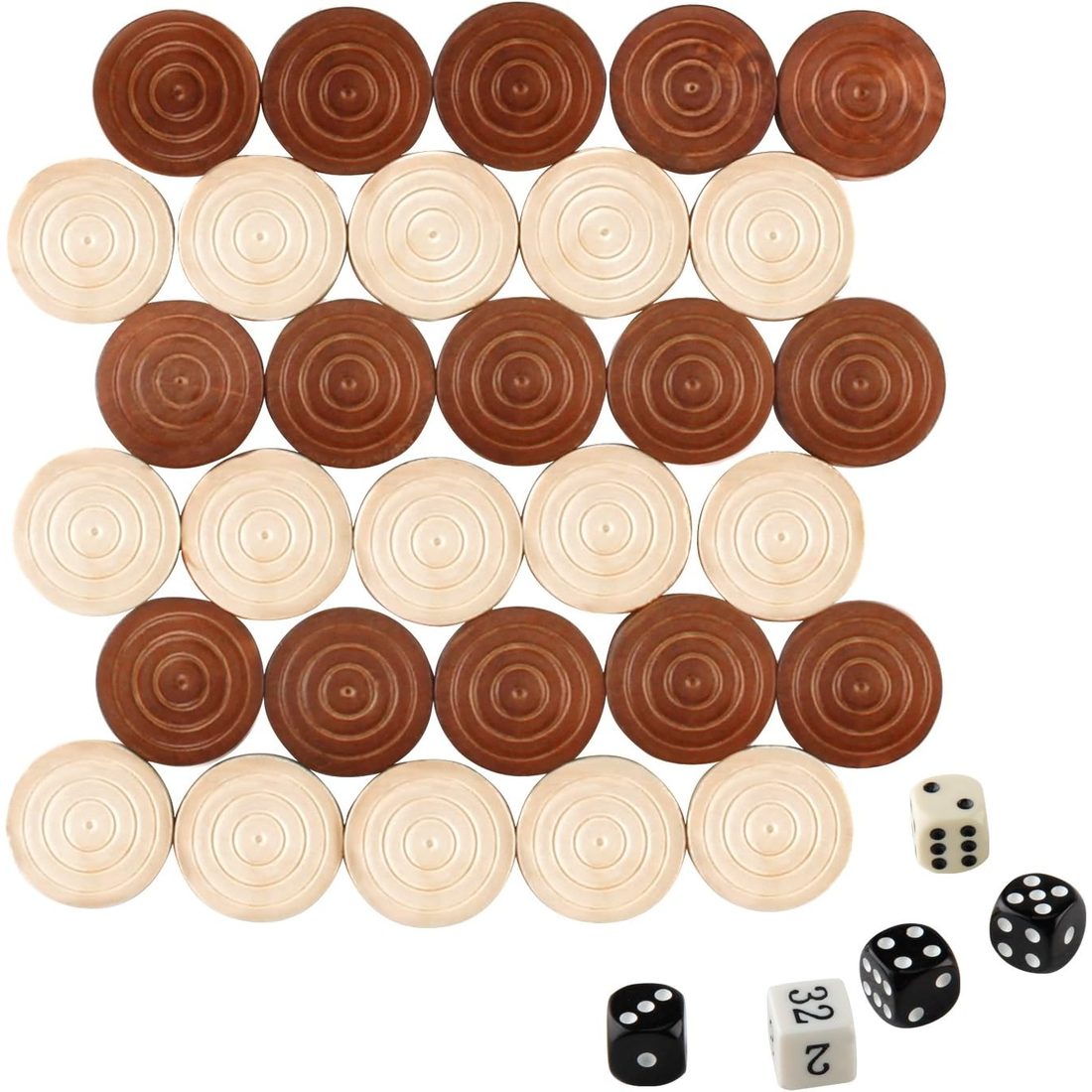 AMEROUS Wooden Checkers & Backgammon Pieces, 1.3", Set of 30, view 3