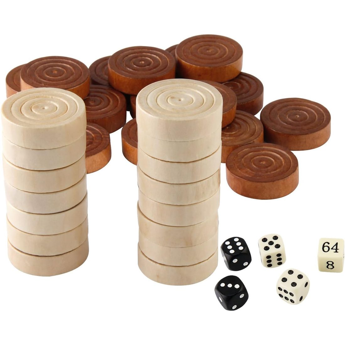 AMEROUS Wooden Checkers & Backgammon Pieces, 1.3", Set of 30