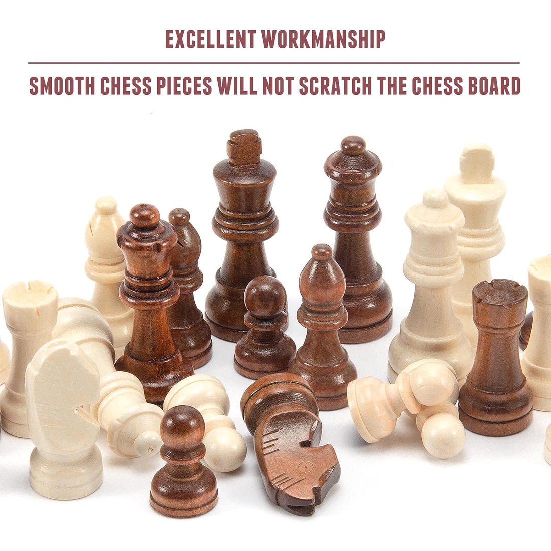 AMEROUS Wooden Chess Pieces Only, 3" King, 2 Extra Queens, view 3