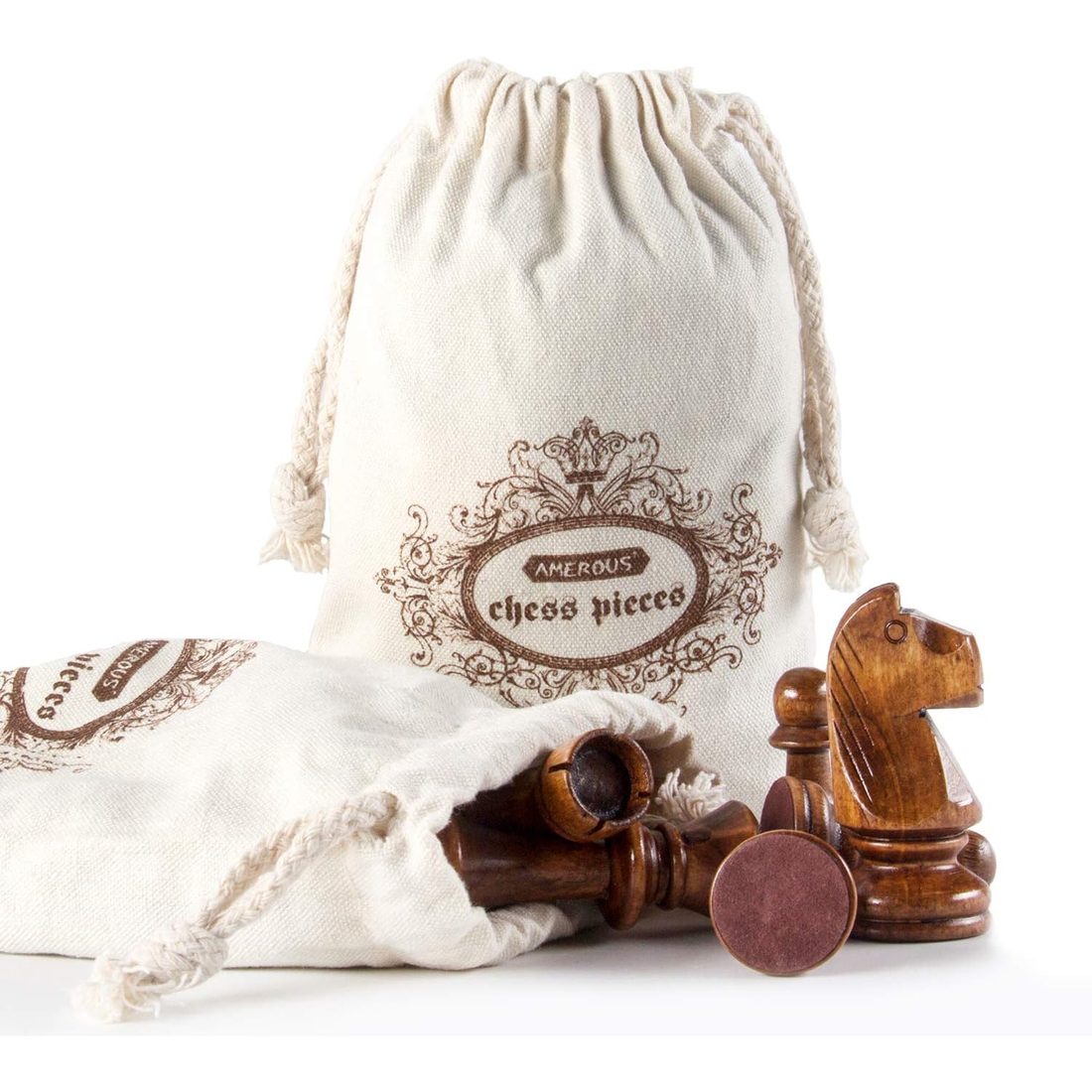 AMEROUS Hand-Carved Wooden Chess Pieces, 4.12" King, 2 Bags, view 4