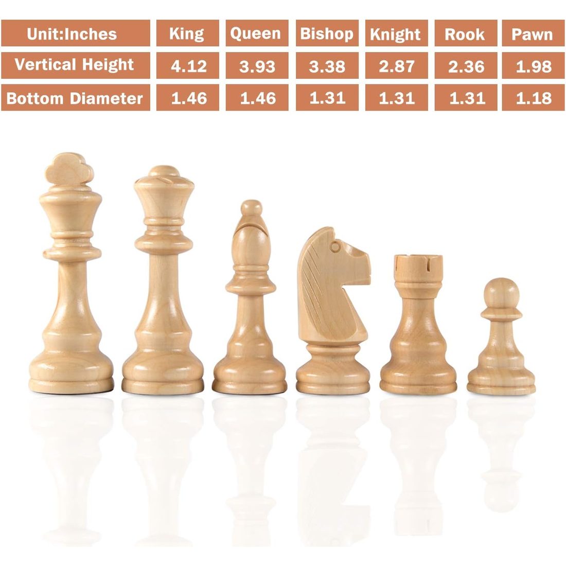 AMEROUS Hand-Carved Wooden Chess Pieces, 4.12" King, 2 Bags, view 5