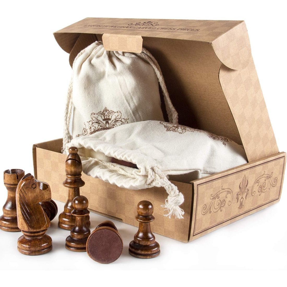 AMEROUS Hand-Carved Wooden Chess Pieces, 4.12" King, 2 Bags, view 6
